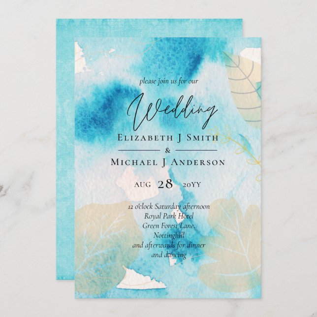 BUDGET Sea Glass Shades Watercolor Wedding (Front/Back)