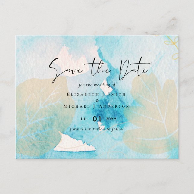 BUDGET Sea Glass Shades Watercolor Wedding Postcard (Front)