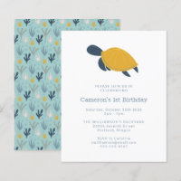 Budget Sea Turtle Simple 1st Birthday Invitation
