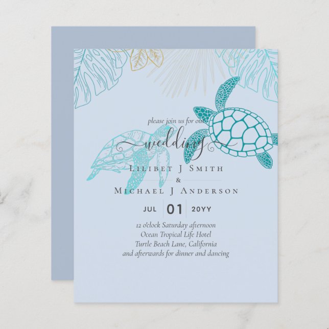BUDGET  Sea Turtles Wedding Modern Line Art (Front/Back)
