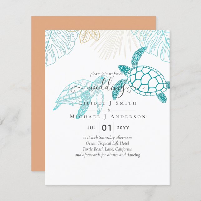 BUDGET  Sea Turtles Wedding Modern Line Art (Front/Back)