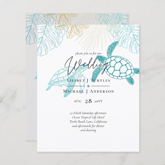 BUDGET  Sea Turtles Wedding Modern Line Art (Front/Back)