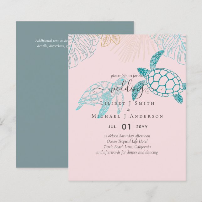BUDGET  Sea Turtles Wedding Modern Line Art (Front/Back)