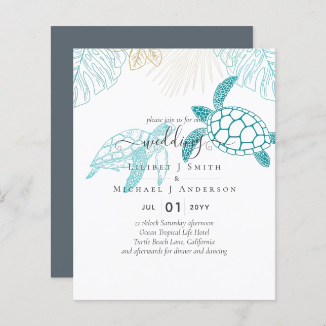 BUDGET  Sea Turtles Wedding Modern Line Art (Front/Back)