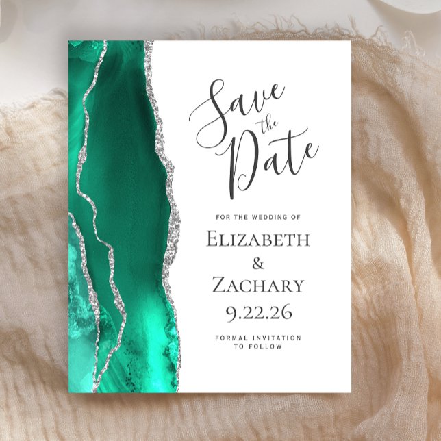 Budget Seafoam Green Agate Silver Save the Date (Creator Uploaded)