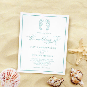 Budget Seahorse Wedding Invite Sea Glass Blue Flyer