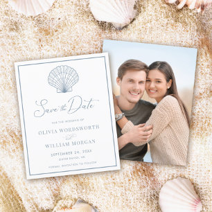 Budget Seashell Beach Dusty Blue Save the Date