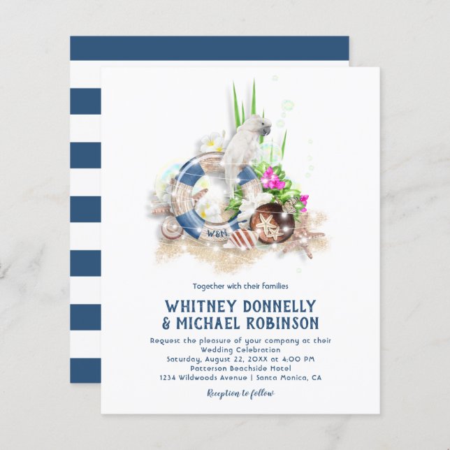 Budget Seaside Beach Wedding Invitations (Front/Back)
