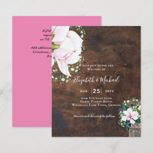 BUDGET Shabby Pink Magnolia Chic Wedding Invite