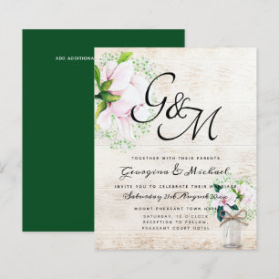 BUDGET Shabby Pink Magnolia Chic Wedding Invite