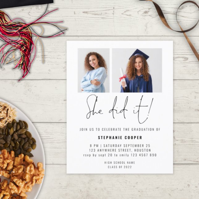 Budget She Did It 2 Photo 2024 Grad Party Invite (Creator Uploaded)