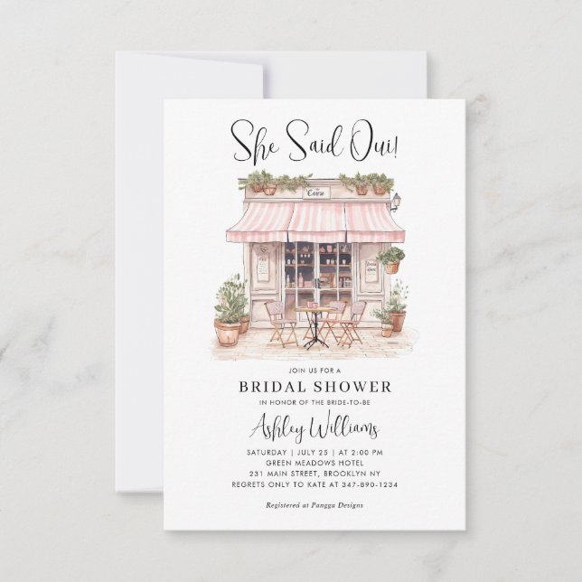 Budget She Said Oui Paris Theme Cafe Bridal Shower Card (Front)