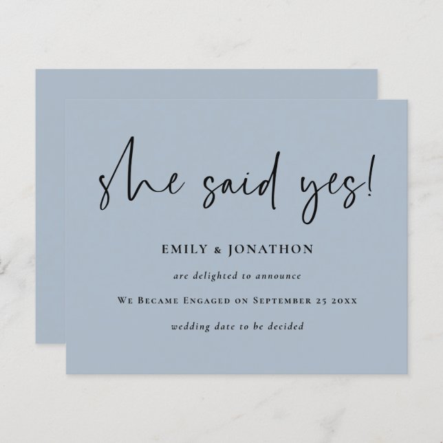 Budget She Said Yes Blue Engagement Announcement (Front/Back)