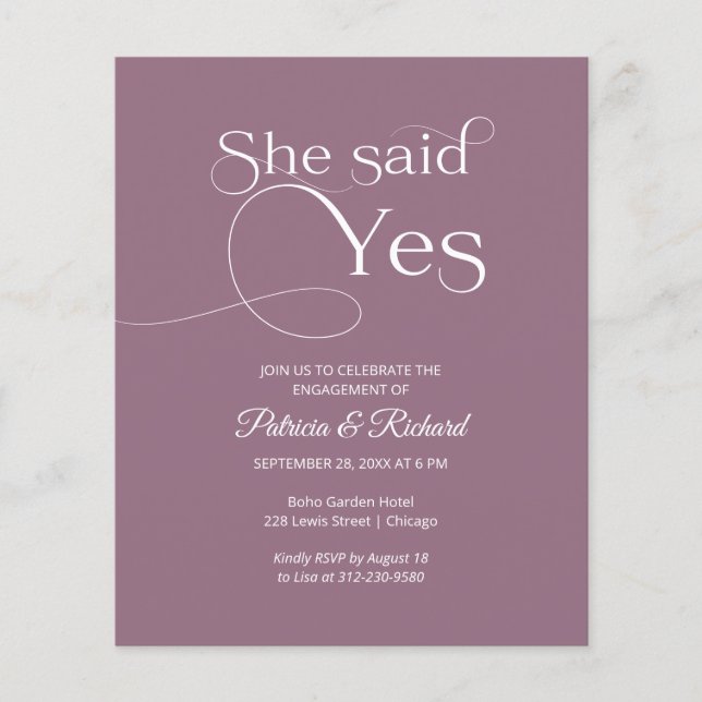 Budget She Said Yes Engagement Party Invitations (Front)