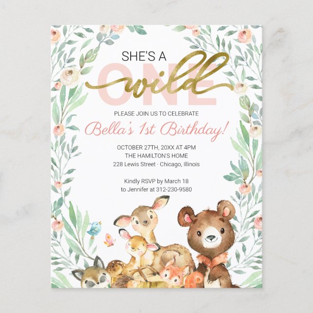 Budget She's A Wild One First Birthday Invitations (Front)