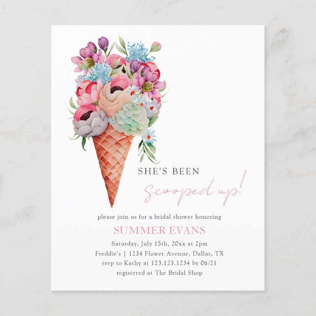 Budget She's Been Scooped Up Bridal Shower  Flyer (Front)