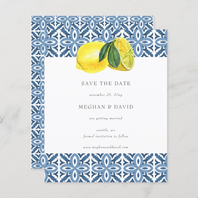 Budget Sicilian Mediterranean Lemon Save The Date  (Front/Back)