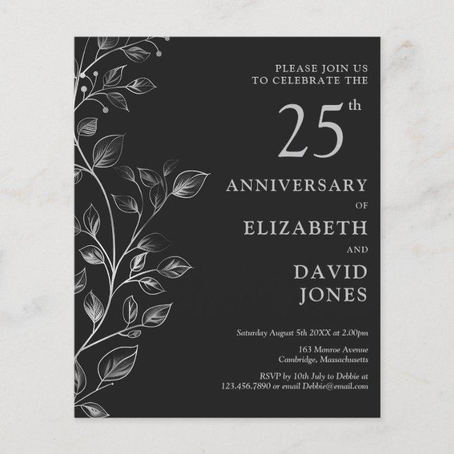 Budget Silver 25th Wedding Anniversary Invitation (Front)