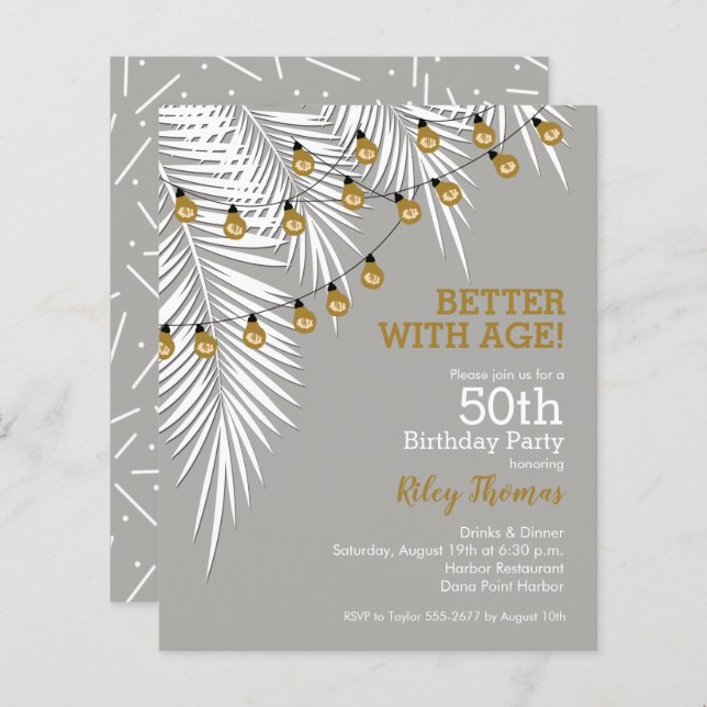 Budget Silver and Gold 50th Birthday Invitations (Front/Back)