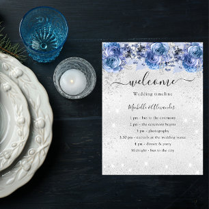 Budget silver blue florals wedding program