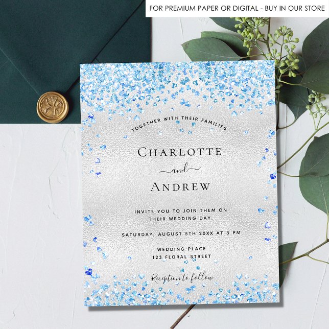 Budget silver blue hearts wedding invitation (Creator Uploaded)