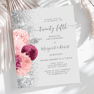 Budget Silver Blush Floral 25th Anniversary