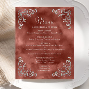 Budget Silver Cinnamon Rust Vintage Wedding Menu