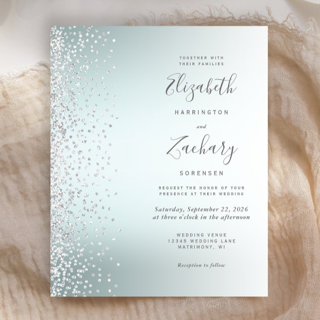 Budget Silver Confetti Aqua Ombre Wedding Invite (Creator Uploaded)