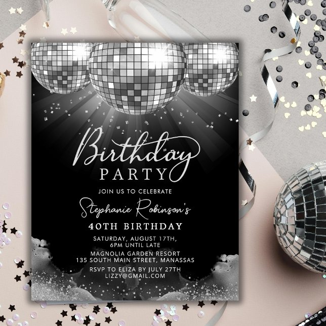 Budget Silver Disco Ball 40th Birthday Invite (Creator Uploaded)