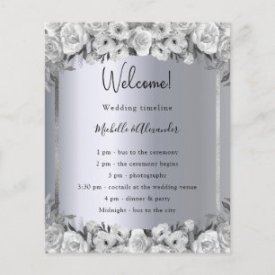 Budget silver floral wedding program flyer