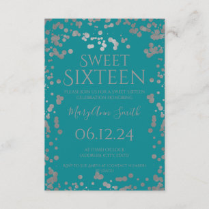 Budget Silver Foil Confetti Sweet Sixteen Teal  Enclosure Card