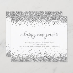 Budget Silver Glitter Borders Happy New Year Card