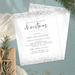 Budget Silver Glitter Christmas Party White Invite