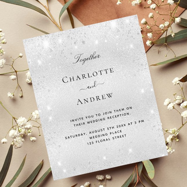Budget silver glitter elegant wedding invitation (Creator Uploaded)