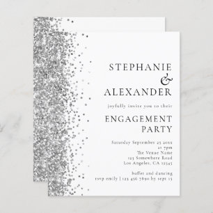 Budget Silver Glitter Engagement Party Invite