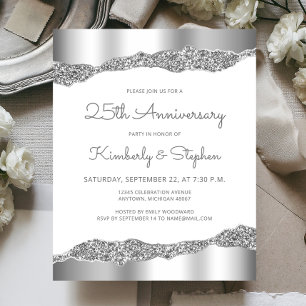 Budget Silver Glitter Foil 25th Anniversary Invite