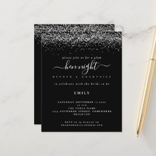 Budget Silver Glitter Hen Night Black Invitation