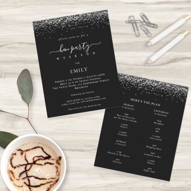 Budget Silver Glitter Hen Weekend Itinerary Black (Creator Uploaded)