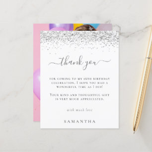 Budget Silver Glitter Photo Sweet 16 Thank You