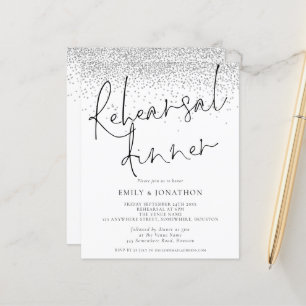 Budget Silver Glitter Rehearsal Dinner Invite