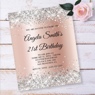 Budget Silver Glitter Rose Gold Ombre Invitation