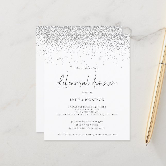 Budget Silver Glitter Wedding Rehearsal Dinner (Front/Back In Situ)