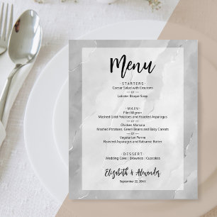 Budget Silver Grey Marble Wedding Menu
