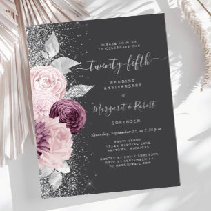 Budget Silver Mauve Floral Gray 25th Anniversary