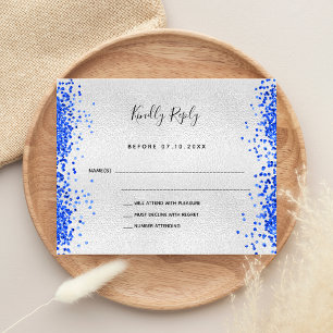 Budget silver metal royal blue modern wedding RSVP