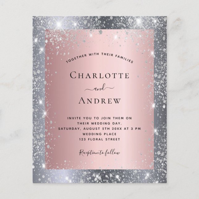 Budget silver pink glitter elegant wedding (Front)