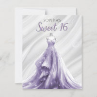Budget Silver Purple Dress Sweet 16 invitation
