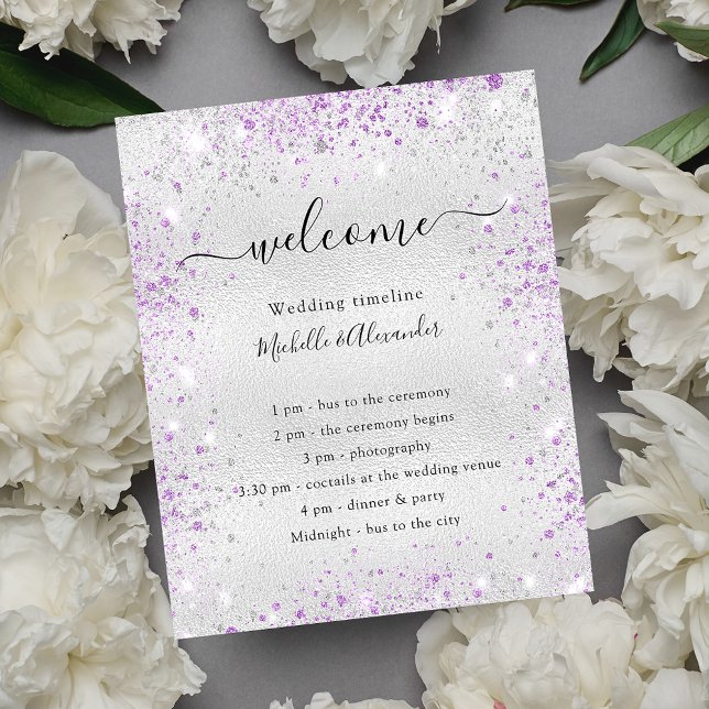 Budget silver purple glitter wedding program (Creator Uploaded)