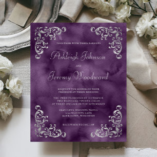 Budget Silver Purple Wedding Invitation