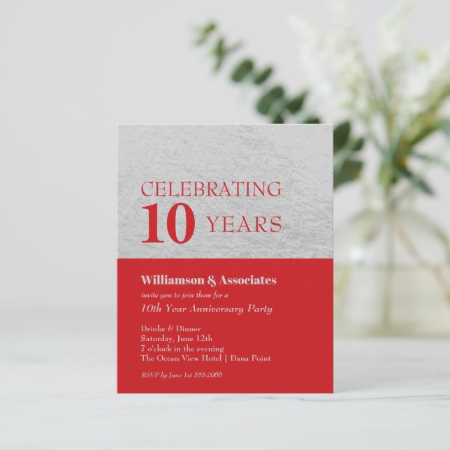 Budget Silver Red Business Anniversary Invitation (Standing Front)
